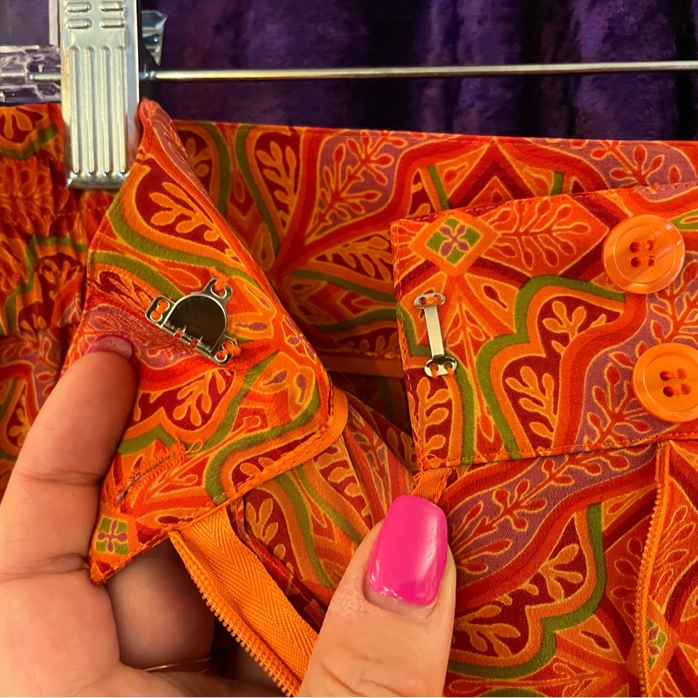 EVAN- PICONE rusty orange & red 100%silk pleated midi-maxi pencil skirt Vintage - Picture 7 of 16